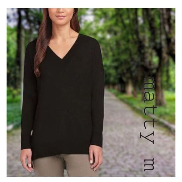 Matty M Women's V Neck Sweater with Side Slits Medium - Picture 1 of 5